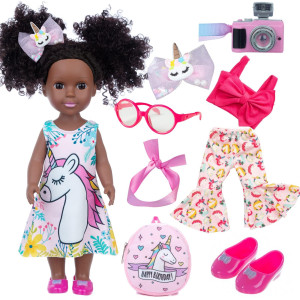 Zqdoll Black Doll And Black Baby Doll Clothes 145 Inch African American Silicone Girl Doll With 2 Sets Clothes And Travel Equip