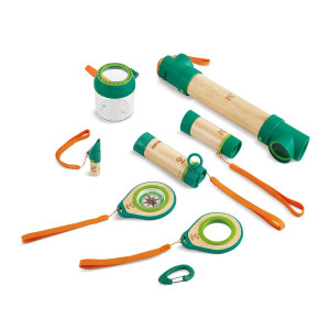 Hape 8 In 1 Nature Fun Kids Bamboo Explorer Kit For Ages 4 Years Up With Working Flashlight Telescope Compass Periscope An