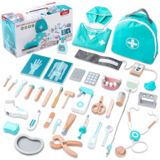 Umu Doctor Kit For Kids Pretend Toy 36 Pcs Wooden Doctor Playset For Toddlers Montessori Toys Dentist Kit For 3 4 And 5 Year