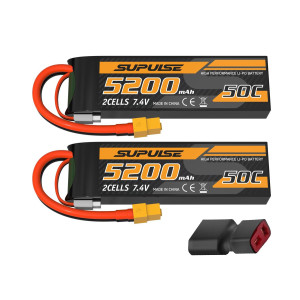 Supulse 2Pcs 74V 2S 5200Mah 50C Lipo Battery With Xt60 Plug For Rc Airplane Rc Boat Rc Truck 2 Packs