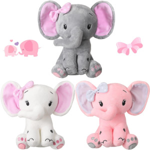 Zomiboo 3 Pieces Elephant Stuffed Animal 8 Inch Baby Stuffed Elephant Animal Plush Toy Gift Baby Girl Boys Bed Decor Cute Style