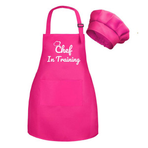 Jojolomo Kids Apron And Chef Hat Set Chef In Training Funny Child Apron With 2 Pockets Children Adjustable For Boys Girls Kitc