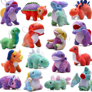 Dinosaur Plush Stuffed Set16 Pack Mini Dinosaurs Animal Keychain Toy45 Soft Dino Playset For Toddler Kid Party Favors