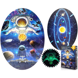 Haskids Floor Puzzles For Ages 38 2Sided Puzzle With Outer Space And Solar System Glow In The Dark Puzzles Children Jigsaw