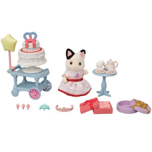 Calico Critters Tuxedo Cat Girls Party Time Playset Dollhouse Playset With Figure And Accessories