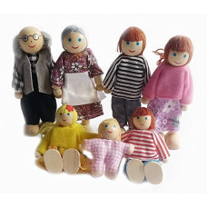 Hystyle 7 Pack Wooden Doll House Family Dollhouse Dolls Family Pretend Play Figures Family Role Play Pretend Play Mini People F