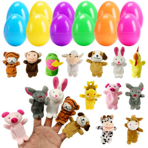 12 Pack Easter Eggs Filled With Animal Finger Puppets Easter Basket Stuffers Surprise Easter Gifts Prefilled Mini Finger Plush