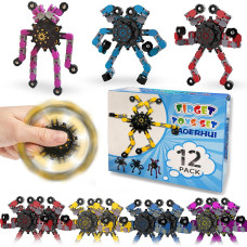 12 Pack Funny Sensory Fidget Toys Deformable Chain Diy Robot Spinners Fingertip Stress Relief Gyro Toy Birthday Gifts Goodie Bag