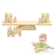 Promise Babe Wooden Baby Toys Balance Counting Toys Math Games Unfinished Wooden Peg Dolls Preschool Learning Educational Montessori Toys For Kids Toddlers