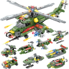 Military Helicopter Gunship Building Blocks Set Army Military Helicopter Building Kit With Airplane Car Construction Best Learn