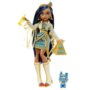 Monster High Doll Cleo De Nile With Blue Streaked Hair In Signature Look With Fashion Accessories Pet Dog Tut