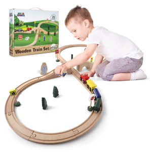 Play Build Wooden Train Set Complete Toddler Train Set 35 Piece Interactive Play Learn Set Creative Wooden Train Track Desi