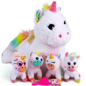 Tumtotz Rainbow Unicorn Stuffed Animals For Girls Unicorn Gifts For Girls Age 3 4 5 6 7 8 Plush Mommy Unicorn With 4 Small Ba