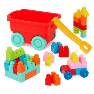 Battat Building Blocks 47Pc Brick Set Colorful Chunky Bricks Unique Wheel Bricks 12 Months Locbloc Red Builders