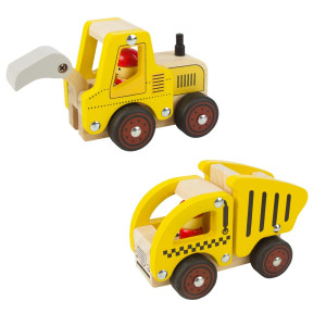 Wooden Push Car Toys For Infants 18 Months 2 Pcs Baby Vehicle Toys Hand Push Car Toys For 2 Year Old Boys Girls Excavator Tr