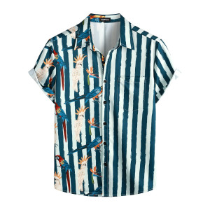 Vatpave Mens Hawaiian Flamingo Shirts Casual Short Sleeve Button Down Shirt Summer Beach Shirts Medium Navy Parrot Aloha