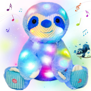 Cuteoy Blue Sloth Led Musical Stuffed Animal Lightup Singing Plush Adjustable Volume Lullaby Plushies Birthday Christmas Toy Gi