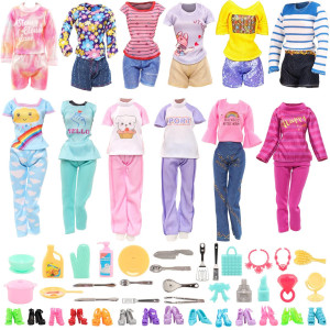 40 Pcs Doll Clothes And Accessories 6 Pants Outfits 10 Shoes 15 Pcs Makeup Accessories And 9 Tableware Accessories For 115 Inch