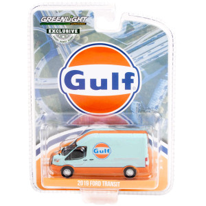 2019 Transit Lwb High Roof Van Gulf Oil Light Blue And Orange Hobby Exclusive 164 Diecast Model Car By Greenlight 30260