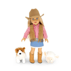 Playtime By Eimmie 18 Inch Doll Clothes Cowgirl Clothes Shoes Hat Pet For Doll Accessories Outfits Fit American Generat