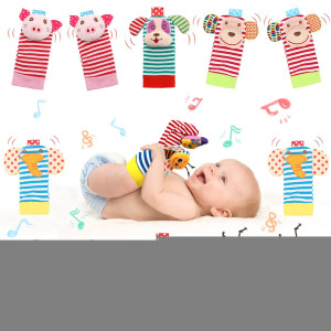 Bloobloomax Baby Infant Rattle Socks 6 Pairs Sock Rattle Toys For Babies 024 Months Baby Animal Foot Finder Learning Toy Cott