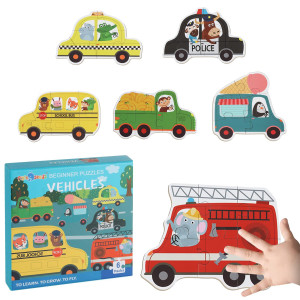 Flyingseeds 6 Packs Vehicles Shaped Wooden Jigsaw Puzzles For Toddlers 13 Easy Puzzles With Pattern Blocks Montessori Learnin