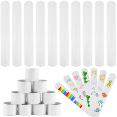 Junebrushs 56 Pack Slap Bracelets White Blank Diy Slap Bands For Kids Soft Wristband Party Favors Snap Bracelets Bulk For Boys G