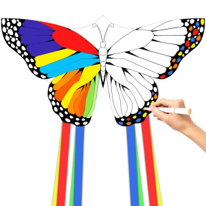 Simxkai Diy Butterfly Kidsadults Kite Kites For Kids Ages 48 Paintable Kite With 300Ftstring