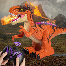 Temi Remote Control Dinosaur Toy With Simulated Flame Spray For Kids Real Walking Trex With Light Sounds For Boys 47 Elect