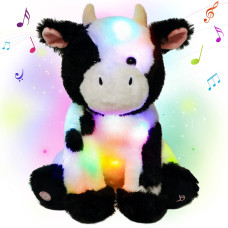 Cuteoy Cow Led Musical Stuffed Animal Lightup Singing Plush Adjustable Volume Lullaby Plushies Birthday Christmas Toy Gifts For