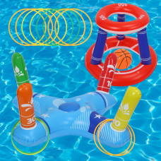 Pool Toys Games Set Floating Basketball Hoop Inflatable Cross Ring Toss Fun Summer Water Games Pool Accessories Party Games Fo