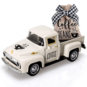 Huray Rayho Coffee Decor For Coffee Bar Metal Truck With Coffee Beans Burlap Sack Vintage Pickup Farmhouse Coffee Station Tablet