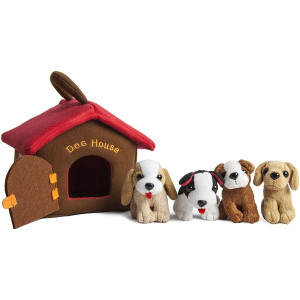 Kovot Plush Pet Dog House Carrier With 4 Barking Puppies Plush Animal Toy