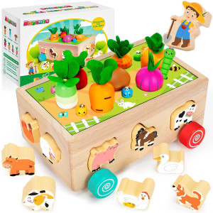 Toddlers Montessori Toys For 2 3 4 Year Old Baby Boys And Girls Educational Wooden Shape Sorting Toys With Vegetables Farm An