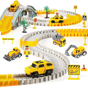 260 Pcs Construction Race Tracks For Kids Toys 2 Electric Cars 4 Construction Cars 1 Map Flexible Diy Track Set Engineerin