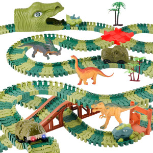 Dinosaur Track Toys For 3 4 5 6 7 Year Old Boys Best Christmas Birthday Gifts For Kids Create A Flexible Dino Track Car Set