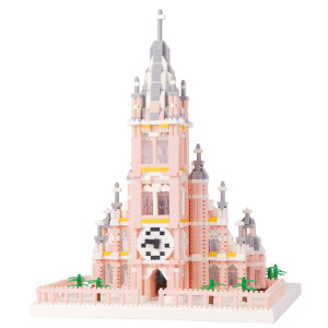 Geniteen Micro Mini Building Blocks Pink Church Model Building Set Famous Architecture Model Building Kit