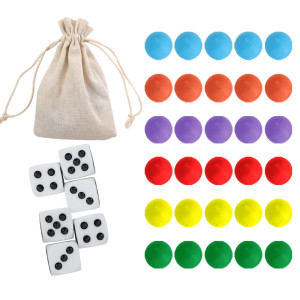 Comsrev 30 Wahoo Board Game Replacement Marbles 5 Each Of 6 Colors 6 Dice And A Play Bag For Aggravation Wahoo Board Game