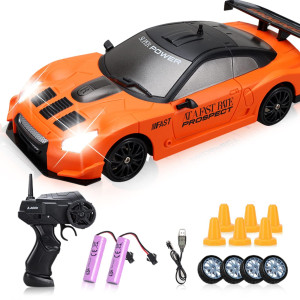 Yuan Plan Remote Control Car Drift Rc Car 124 24Ghz 4Wd High Speed Orange Rc Vehicle Cars Toys With Led Light And Drift Tires