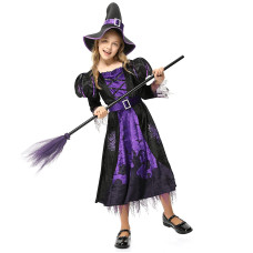 Twisterck Witch Costume For Girls Kids Halloween Party Fancy Dress Up Deluxe Set With Hat Skirt For Girls