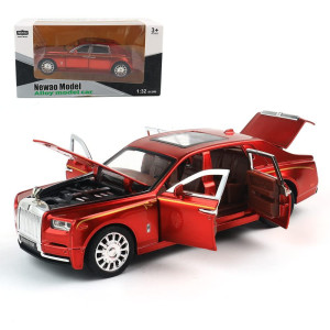 Diecast Cars 132 Scale Rollsroyce Phantom Model Car Zinc Alloy Pull Back Toy Car With Sound And Light For Kids Boy Girl Gift