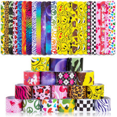 Lovestown Kids Slap Bracelets 48Pcs Slap Wristbands Snap Bracelets Emotions Camouflage Leopard Print Galaxy For Kids Party Favo