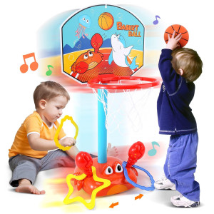 Toddler Basketball Hoop 2 In 1 Sports Toy Set For Kids Ring Toss Game With Music Sound Baby Basketball Hoop For Indoor Play