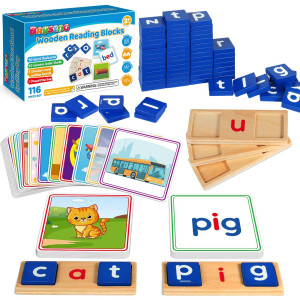 Learning Toys For 3 4 5 Years Old Kids 116Pcs Short Vowel Letters Sorting Spelling Reading Toy Set With Doublesided Flash Car