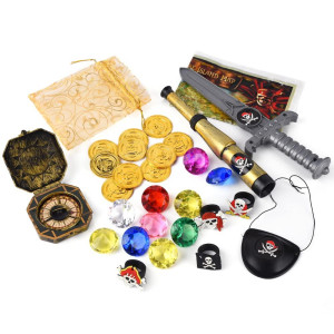 Juephe Kids Pirate Pretend Toys Set Pirate Treasure Party Favors Set Accessories Set Birthday Supplies Decorations