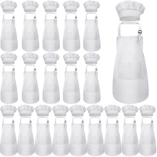 40 Pcs Kids Apron Chef Hat Set Boys Girls Aprons Chef Apron Hats Bulk For Cooking Painting Childrens Bib Apron 713 Years Whit