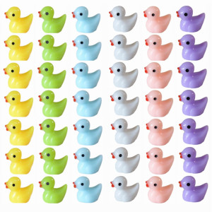 Kuanfine 60 Pcs Tiny Duck Figures Mini Resin Duck Miniature Bead Slime Charms For Dollhouse Garden Landscape Aquarium Decoration