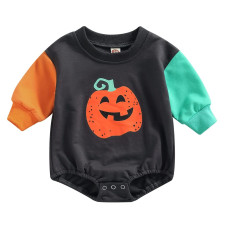 Fybitbo Halloween Baby Girl Boy Clothes Pumpkin Romper Sweatshirt Onesie Long Sleeve Bodysuit Top Fall Winter Outfit Halloween