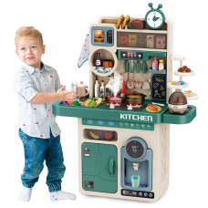 Lzzapj Kids Play Kitchen Playset Toy Kitchen With Lights And Music Pretend Steam And Play Sink Kitchen Accessories Set For Kid