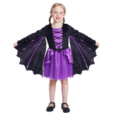 Girls Bat Witch Costume With Black Bat Wings Purple Witch Kids Tollders Costume Halloween Party Dress Up Outfit 810 Years